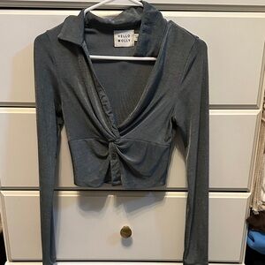 Hello Molly Slate Long Sleeve cropped Blouse